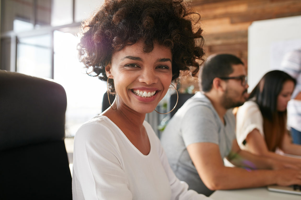 happy woman at work